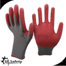 SRSAFETY 13G grey polyester coated red latex gloves/safety working gloves